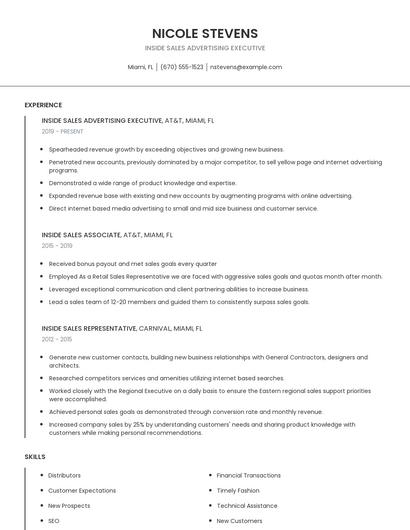 Inside Sales Advertising Executive Resume
