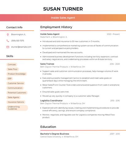 Inside Sales Agent Resume