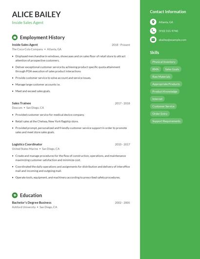 Inside Sales Agent Resume