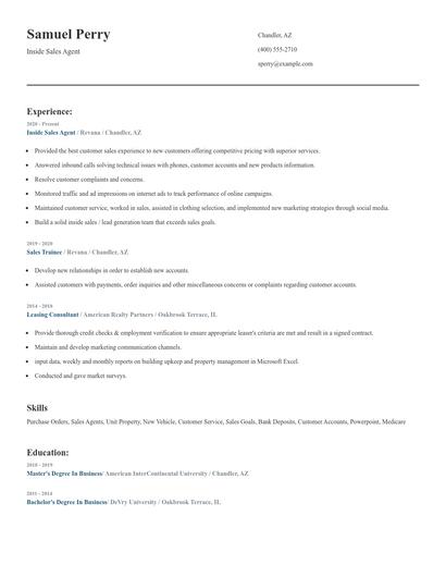 Inside Sales Agent Resume