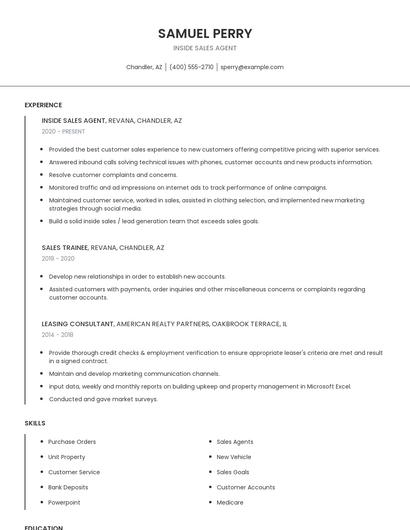 Inside Sales Agent Resume