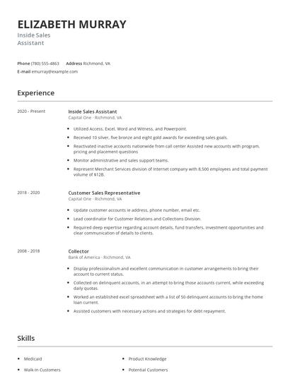 Inside Sales Assistant Resume