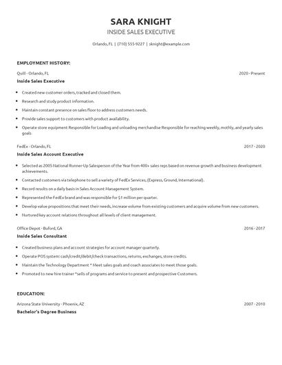Inside Sales Executive Resume
