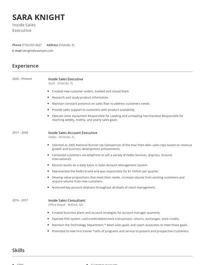 Inside Sales Executive Resume