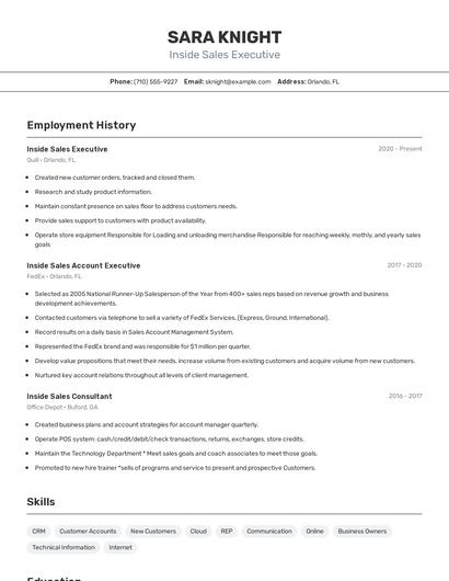 Inside Sales Executive Resume