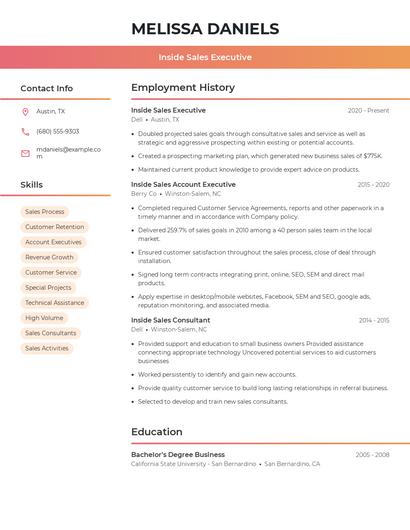 Inside Sales Executive Resume