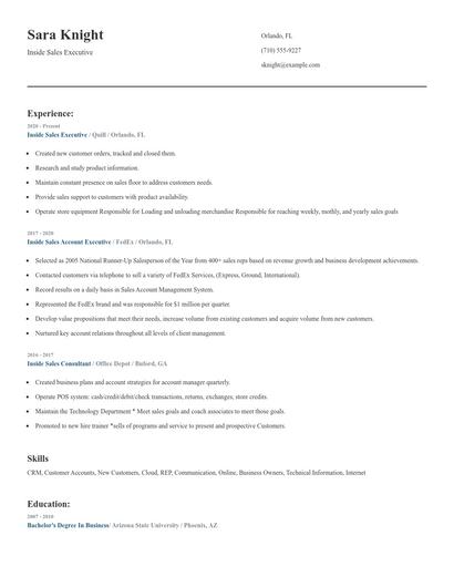 Inside Sales Executive Resume