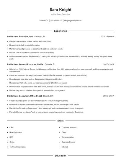 Inside Sales Executive Resume