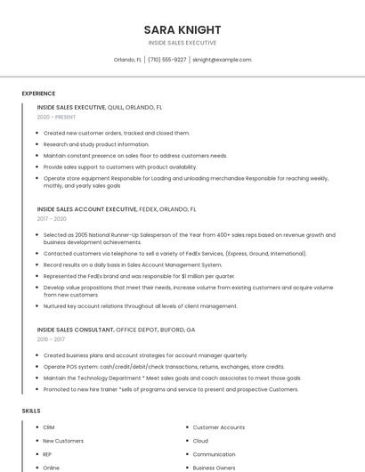 Inside Sales Executive Resume