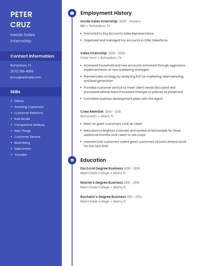 Inside Sales Internship Resume