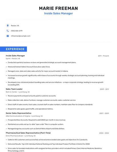 Inside Sales Manager Resume