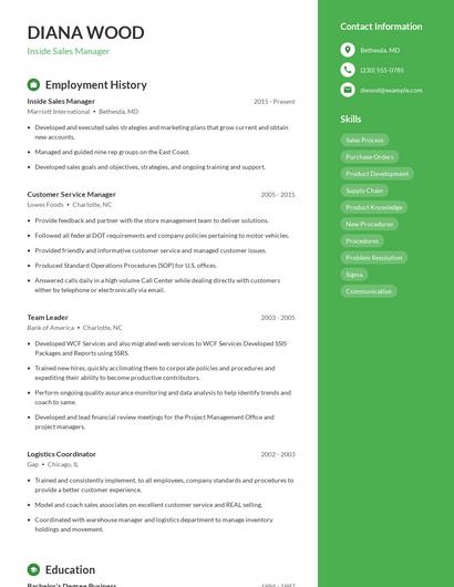 Inside Sales Manager Resume