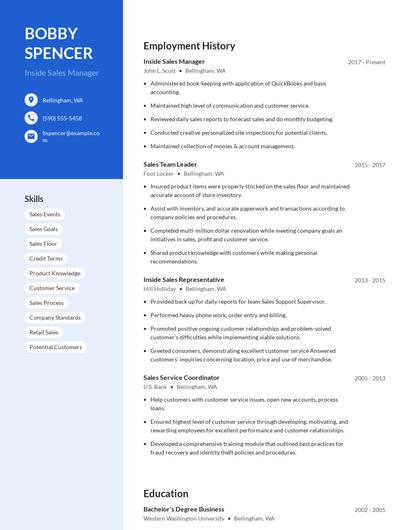 Inside Sales Manager Resume
