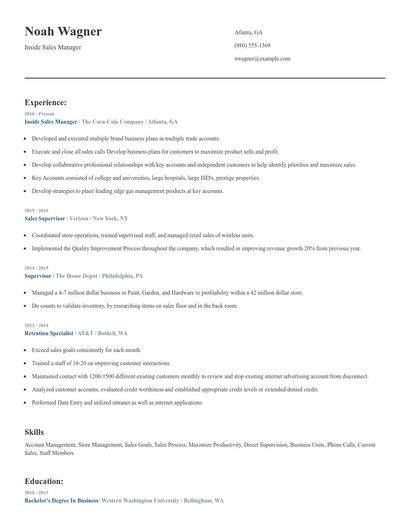 Inside Sales Manager Resume