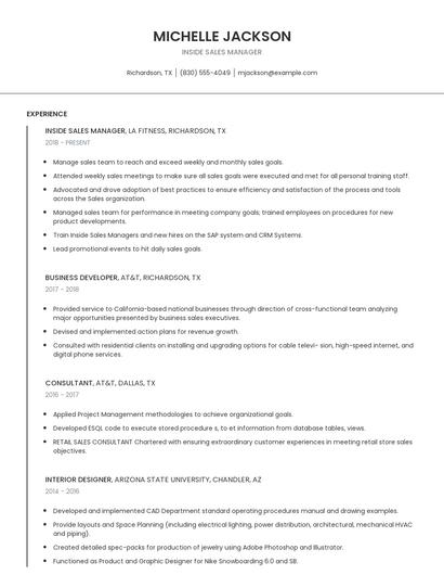 Inside Sales Manager Resume