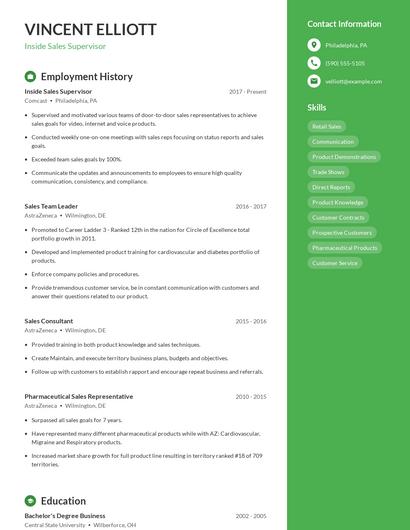 Inside Sales Supervisor Resume