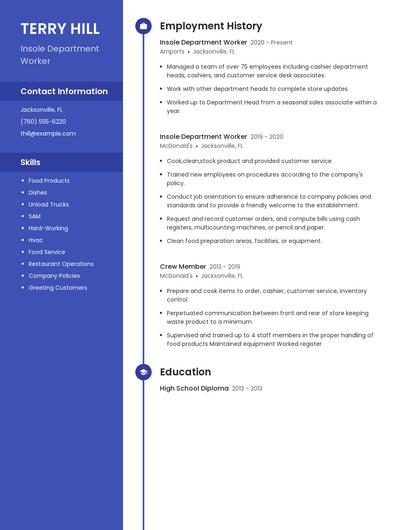 Insole Department Worker Resume