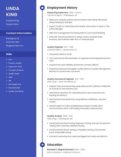 Inspecting Supervisor Resume