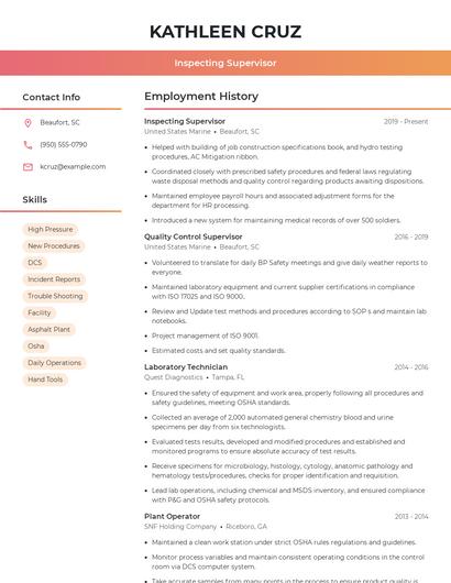 Inspecting Supervisor Resume