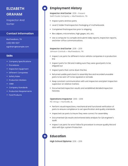 Inspector And Sorter Resume
