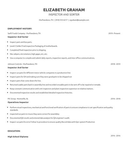 Inspector And Sorter Resume