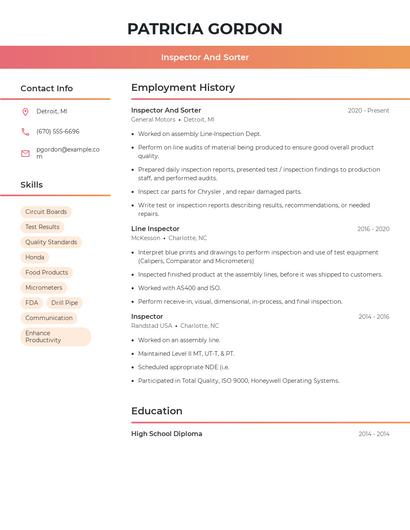 Inspector And Sorter Resume