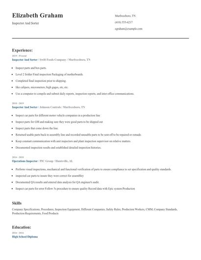 Inspector And Sorter Resume