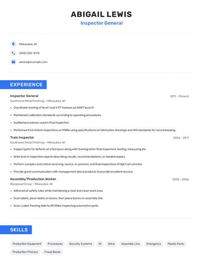 Inspector General Resume