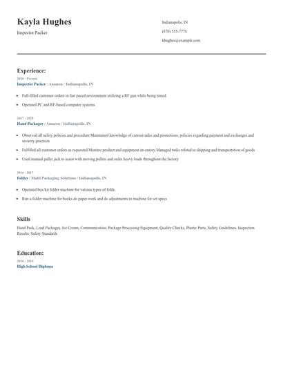 Inspector Packer Resume