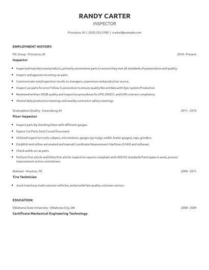 Inspector Resume