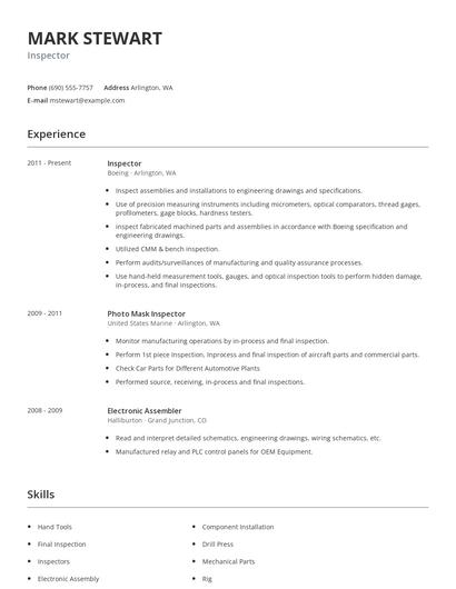 Inspector Resume