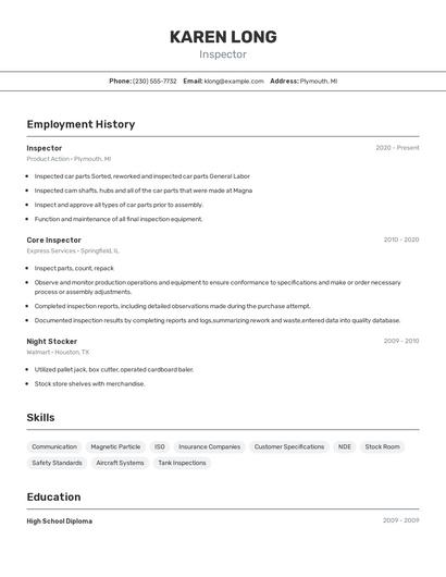Inspector Resume
