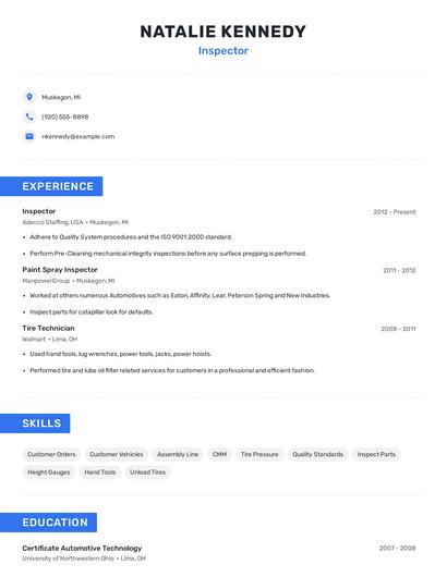 Inspector Resume