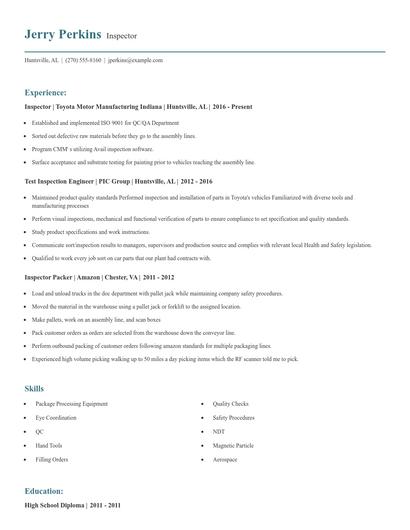 Inspector Resume