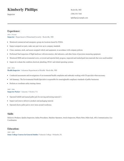 Inspector Resume