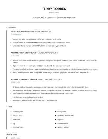 Inspector Resume