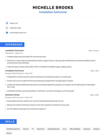 Installation Contractor Resume