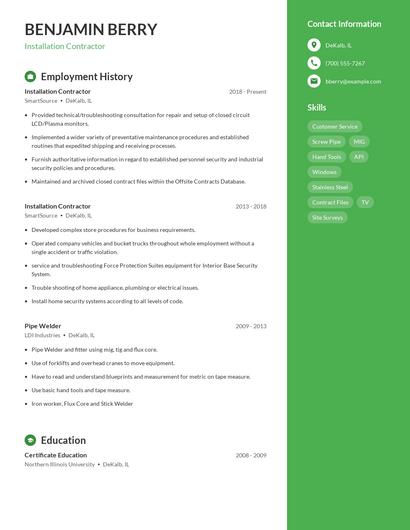 Installation Contractor Resume