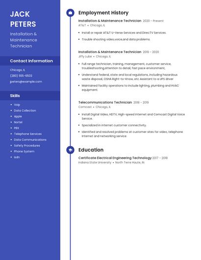 Installation & Maintenance Technician Resume