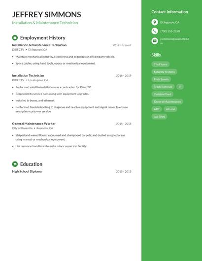Installation & Maintenance Technician Resume