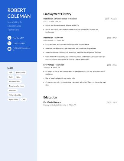 Installation & Maintenance Technician Resume