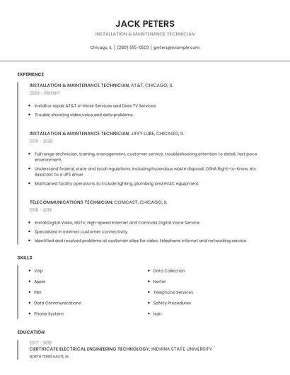 Installation & Maintenance Technician Resume