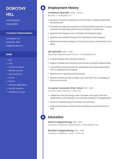 Installation Specialist Resume