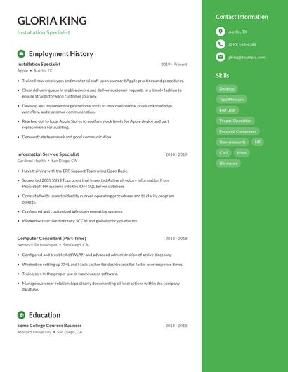Installation Specialist Resume