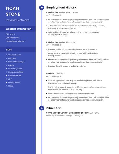 Installer Electronics Resume