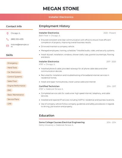 Installer Electronics Resume