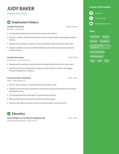 Installer Electronics Resume