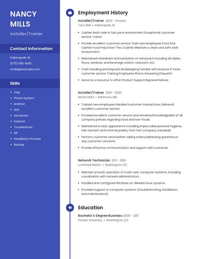 Installer/Trainer Resume
