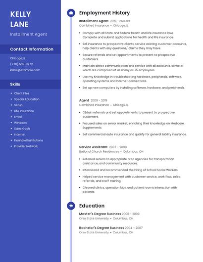 Installment Agent Resume