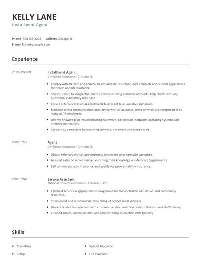Installment Agent Resume
